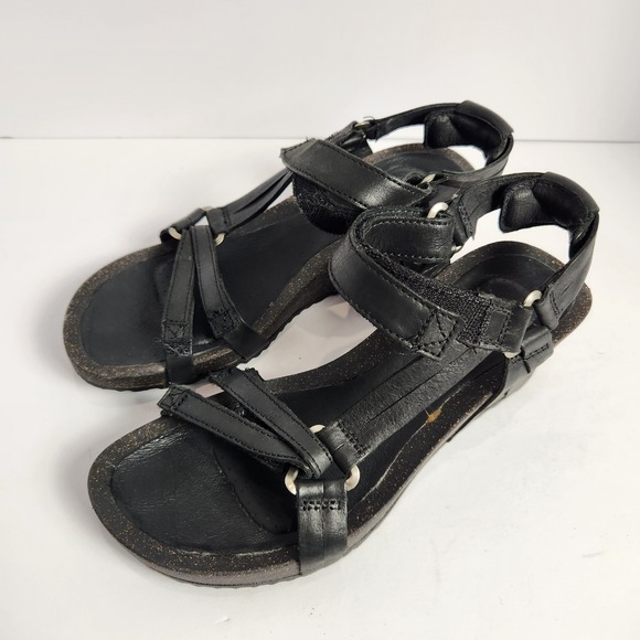 Teva Women's Ysidro Universal Leather Wedge Casual Sandals Black Size 6 - Picture 1 of 9